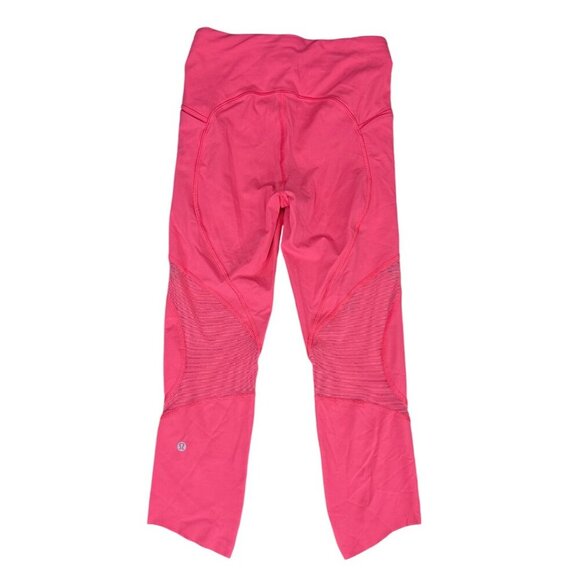 Lululemon On Pace Crop 21" Glossy Coral Pink Nulux Drop-In Pockets Mesh Size 4 - Picture 2 of 6